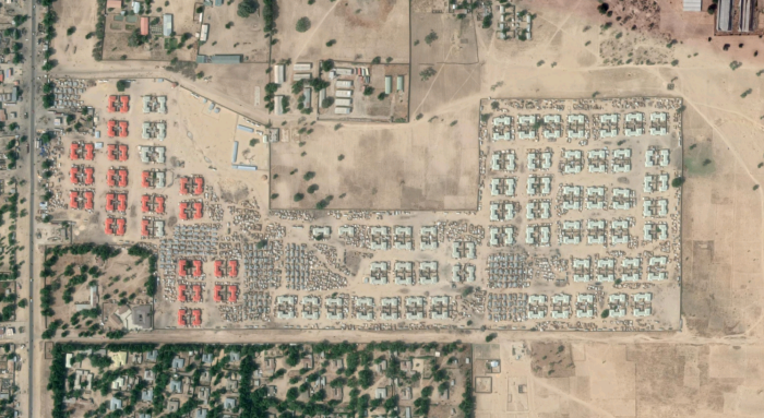 arial view of displaced people and farmers